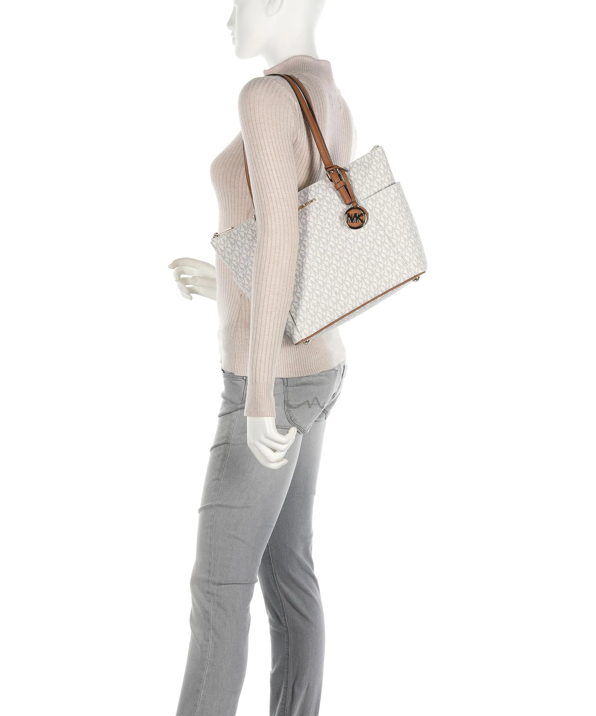  Michael Kors Jet Set Item Borsa shopper pelle sintetica avorio/marrone  