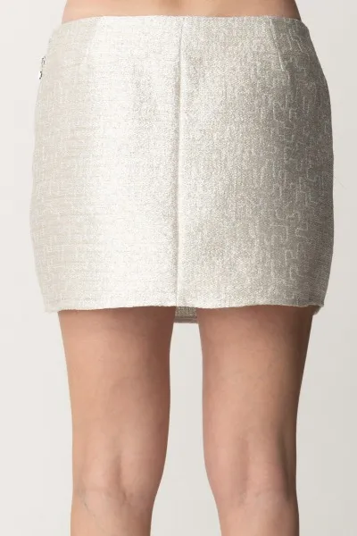 Minigonna in tweed con lettering in strass Argento